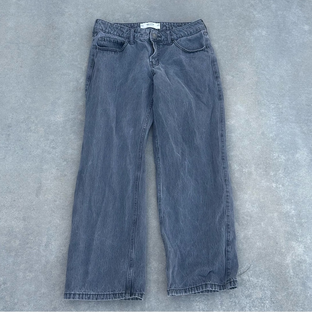 Hollister low rise baggy acid wash dark denim jeans loose wide leg oversized